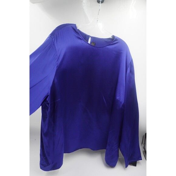 NWT Dana Buchman Blue 100% Silk Long Sleeves Blouse Office Classic Wear Size 24 - Picture 4 of 10